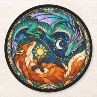 Porta-copo De Papel Redondo Vidro Colorido Celestial Raposa Dragão