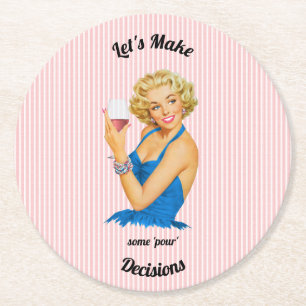 Porta-copo De Papel Redondo Vinho da Dona de Casa Retro Faixa Rosa