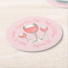 Porta-copo De Papel Redondo Vinho Rosé Blush Pink Rose Todo o Dia Bridal Showe