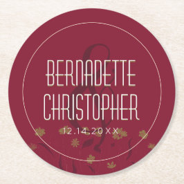 Porta-copo De Papel Redondo Vinho Vermelho Simples E Elegante Moderno De Casam