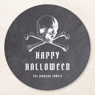 Porta-copo De Papel Redondo Vintage Black Pirate Skull & Bones Halloween