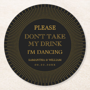 Porta-copo De Papel Redondo Vintage Elegante Art Deco Casamento Dourado Negro 