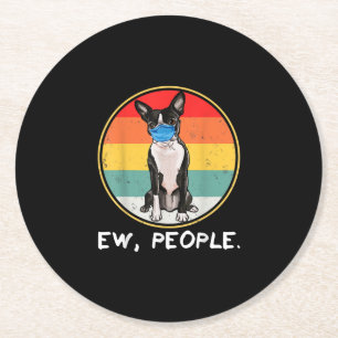 Porta-copo De Papel Redondo Vintage Ew Pessoas Boston Terrier Dog Vestindo Fac