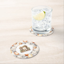 Porta-copo De Papel Redondo Vintage Family Name Rustic Beige Páscoa