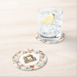 Porta-copo De Papel Redondo Vintage Family Name Rustic Beige Páscoa