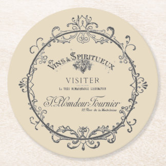 Porta-copo De Papel Redondo Vintage French Label Paper Porta copos