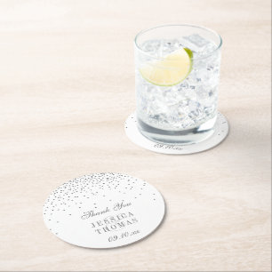 Porta-copo De Papel Redondo Vintage Glam Silver Confetti Casamento