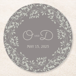 Porta-copo De Papel Redondo Vintage Leafy Wreath Wedding