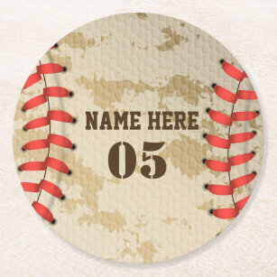 Porta-copo De Papel Redondo Vintage Personalizado Nome do Baseball Número Retr