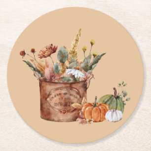 Porta-copo De Papel Redondo Vintage Queda Autumn Disposição Floral & Bompkin