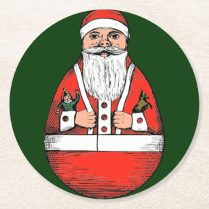 Porta-copo De Papel Redondo Vintage Roly Poly Papai Noel Natal