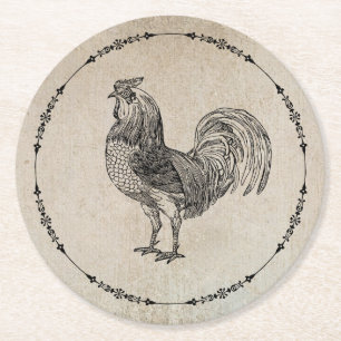 Porta-copo De Papel Redondo Vintage Rooster