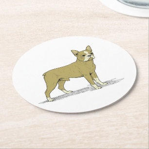 Porta-copo De Papel Redondo Vintage Stylized French Bulldog C