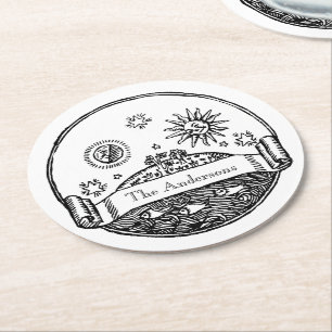 Porta-copo De Papel Redondo Vintage Sun Moon Stars Ocean Planet Earth Desenho