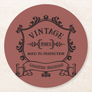 Porta-copo De Papel Redondo Vintage Year Aged to Perfected Birth Year (Idade d