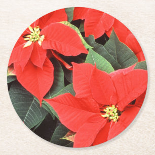 Porta-copo De Papel Redondo Vivid Red Christmas Poinsettias