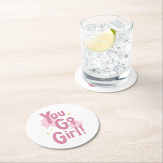 Porta-copo De Papel Redondo Você Vai Menina | Pink Motivational Paper Coaster
