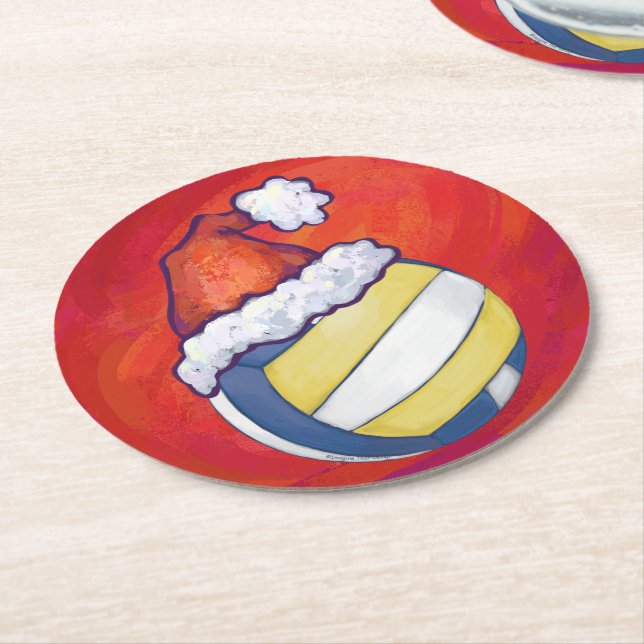 Porta-copo De Papel Redondo Voleibol com chapéu de Natal (Angulado)