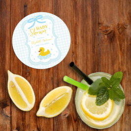 Porta-copo De Papel Redondo Water Droplets Gingham Boy Baby Shower