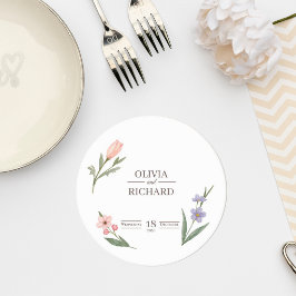 Porta-copo De Papel Redondo Wedding Coaster with Romantic Botanical Design