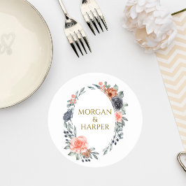 Porta-copo De Papel Redondo Wedding Coaster with Soft Peach & Blue Flowers