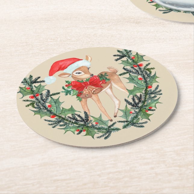 Porta-copo De Papel Redondo Whimsical Fawn Wreath (Angulado)