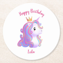 Porta-copo De Papel Redondo Whimsical Unicorn Birthday