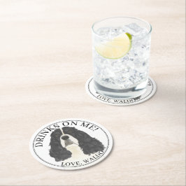 Porta-copo De Papel Redondo White English Springer Spaniel Preto Personalizado