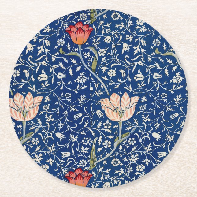 Porta-copo De Papel Redondo William Morris Medway Blue Floral (Frente)