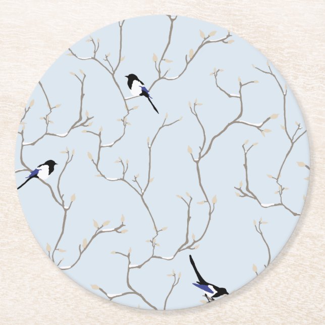 Porta-copo De Papel Redondo Winter BIrds (Frente)