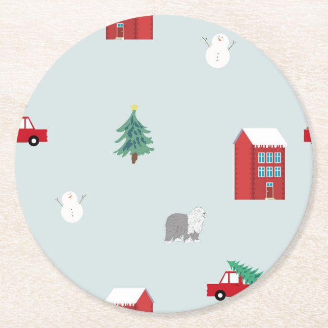 Porta-copo De Papel Redondo Winter Village (Frente)
