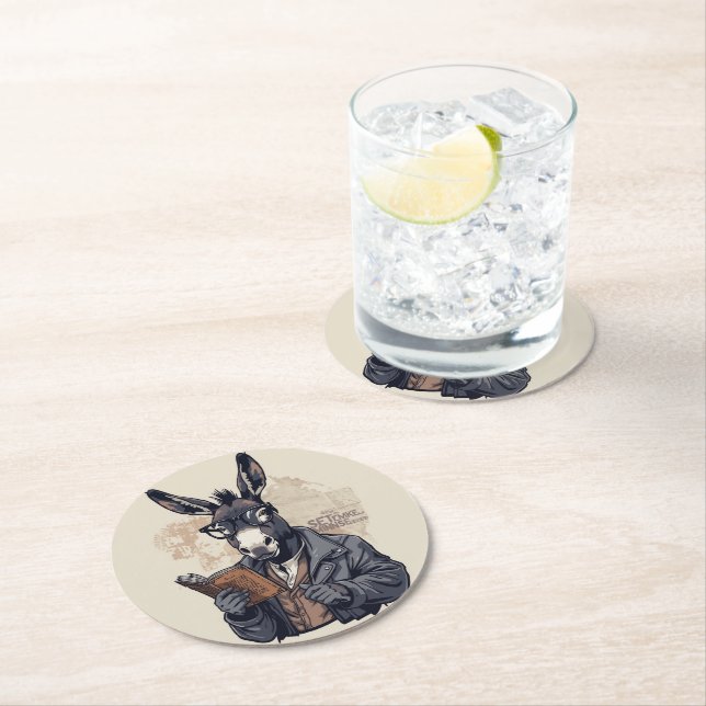 Porta-copo De Papel Redondo Wise Donkey — Coaster Set (Insitu)