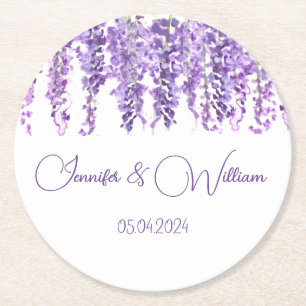 Porta-copo De Papel Redondo Wisteria Púrpura aquarela Floral Casamento