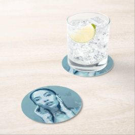 Porta-copo De Papel Redondo "Woman in Blue" Premium Canvas 