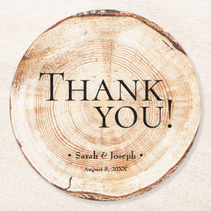 Porta-copo De Papel Redondo Wood Grain Rustic Obrigado Casamento