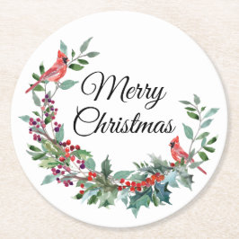 Porta-copo De Papel Redondo Woodland Cardinal Christmas