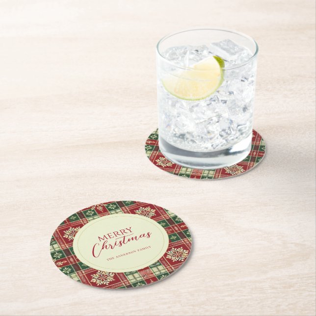 Porta-copo De Papel Redondo Xadrez de Natal de Tartan Rustic (Insitu)