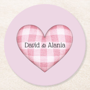 Porta-copo De Papel Redondo Xadrez Heart 3D com nomes de Casal