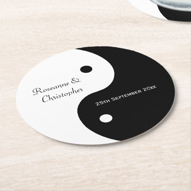 Porta-copo De Papel Redondo Yin Yang Black And White Weding (Angulado)