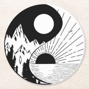 Porta-copo De Papel Redondo Zen Yin Yang Black White