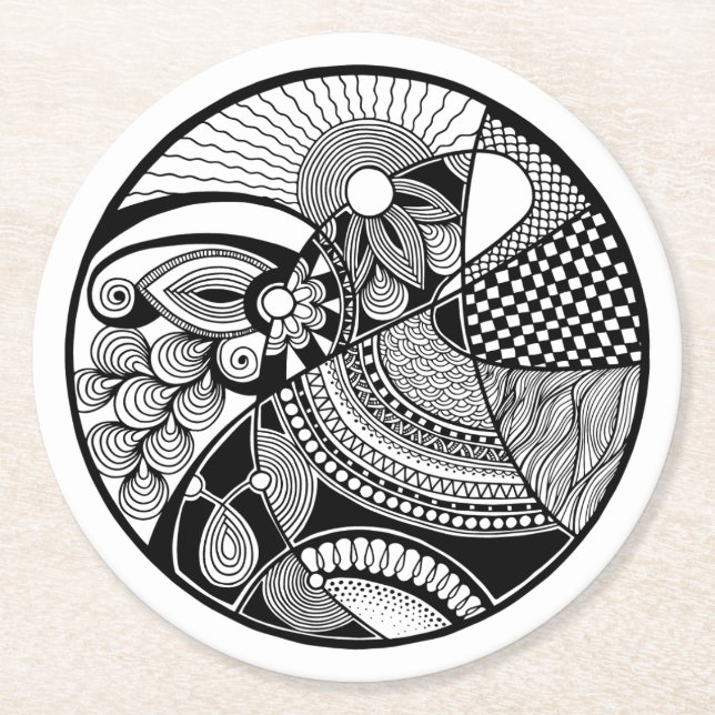 Porta-copo De Papel Redondo Zendala abstrato no círculo (Frente)