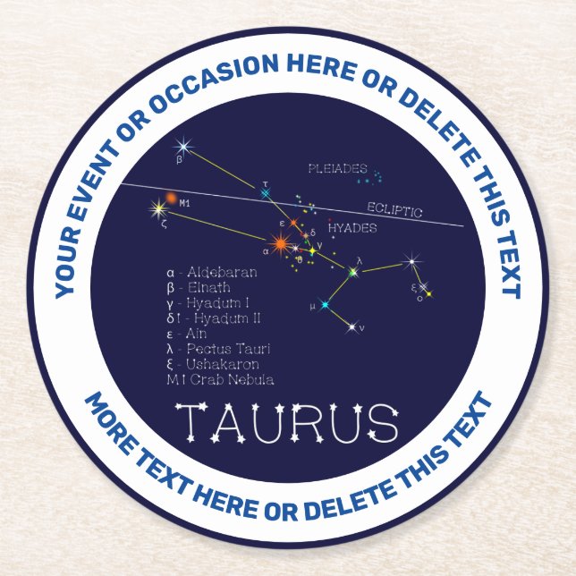 Porta-copo De Papel Redondo Zodiac Constelação Taurus (Frente)