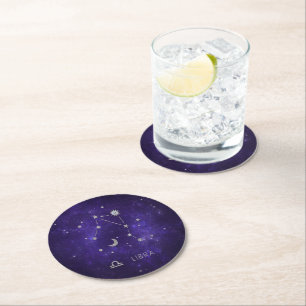 Porta-copo De Papel Redondo Zodiac Purple Libra Astrologia Cósmica Horoscópi