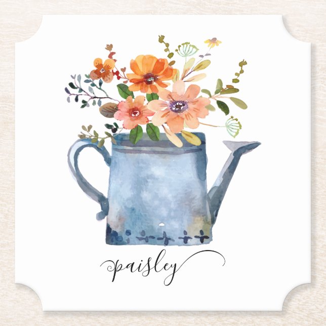 Porta-copo De Papel Regador de Flores Boho Rust Laranja Aquarela (Frente)