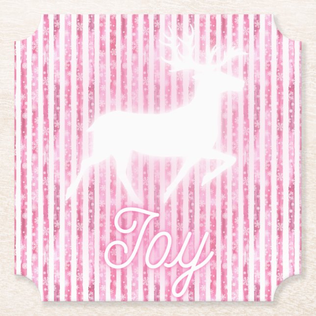 Porta-copo De Papel Reindeer de Alegria Rosa e Branco de Natal (Frente)