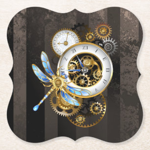 Porta-copo De Papel Relógio Steampunk com Dragonfly Mecânica