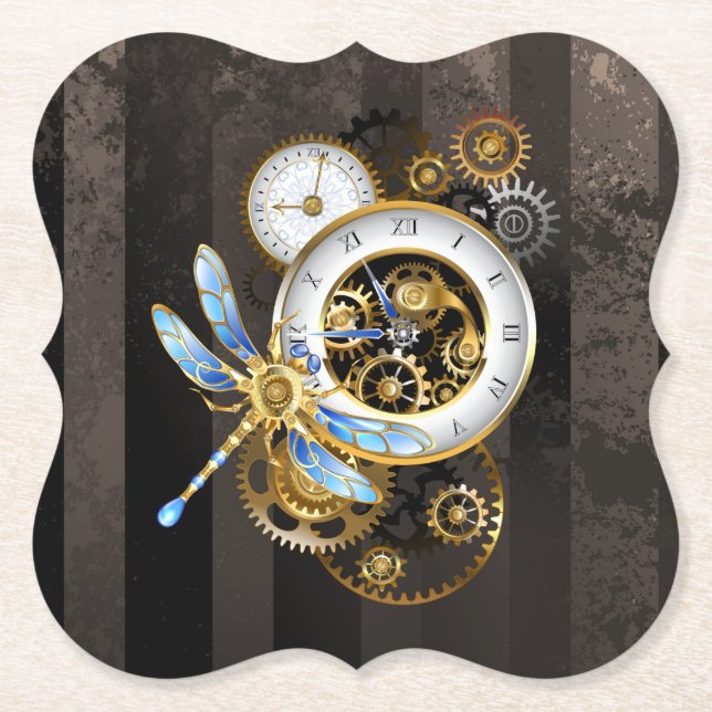 Porta-copo De Papel Relógio Steampunk com Dragonfly Mecânica (Frente)