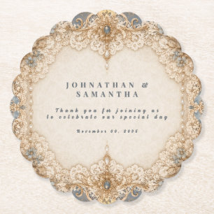 Porta-copo De Papel Renda vintage casamento country marfim taupe