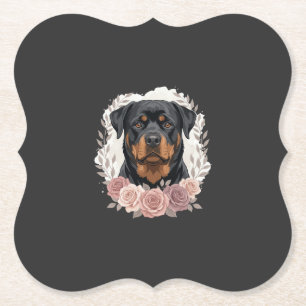 Porta-copo De Papel Retrato de Cão Rottweiler Floral Sublimação