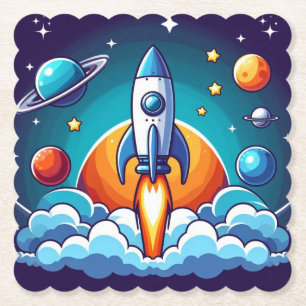 Porta-copo De Papel Retro, foguete espacial